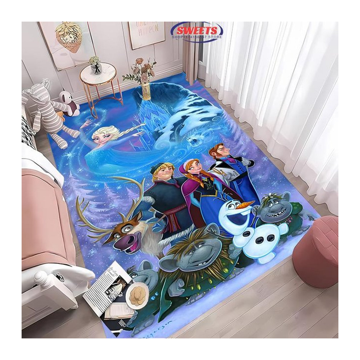 Disney Frozen Elsa Magischer Eis Teppich für das Kinderzimmer in Blau, B/B: 60 x 90 cm - Bild 1
