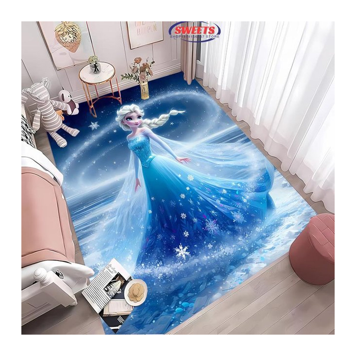Disney Frozen Elsa Magischer Eis Teppich für das Kinderzimmer in Blau, B/B/H: 140 x 80 cm - Bild 1