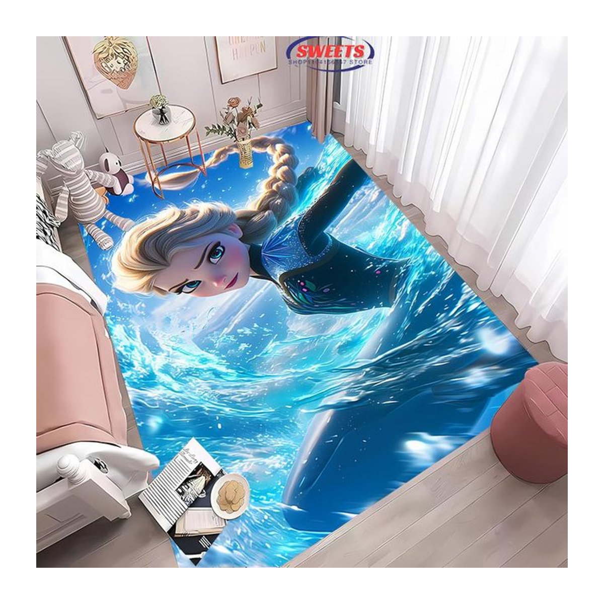 Disney Frozen Elsa Magischer Eis Teppich für das Kinderzimmer in Blau, B/B/H: 40 x 60 cm - Bild 1