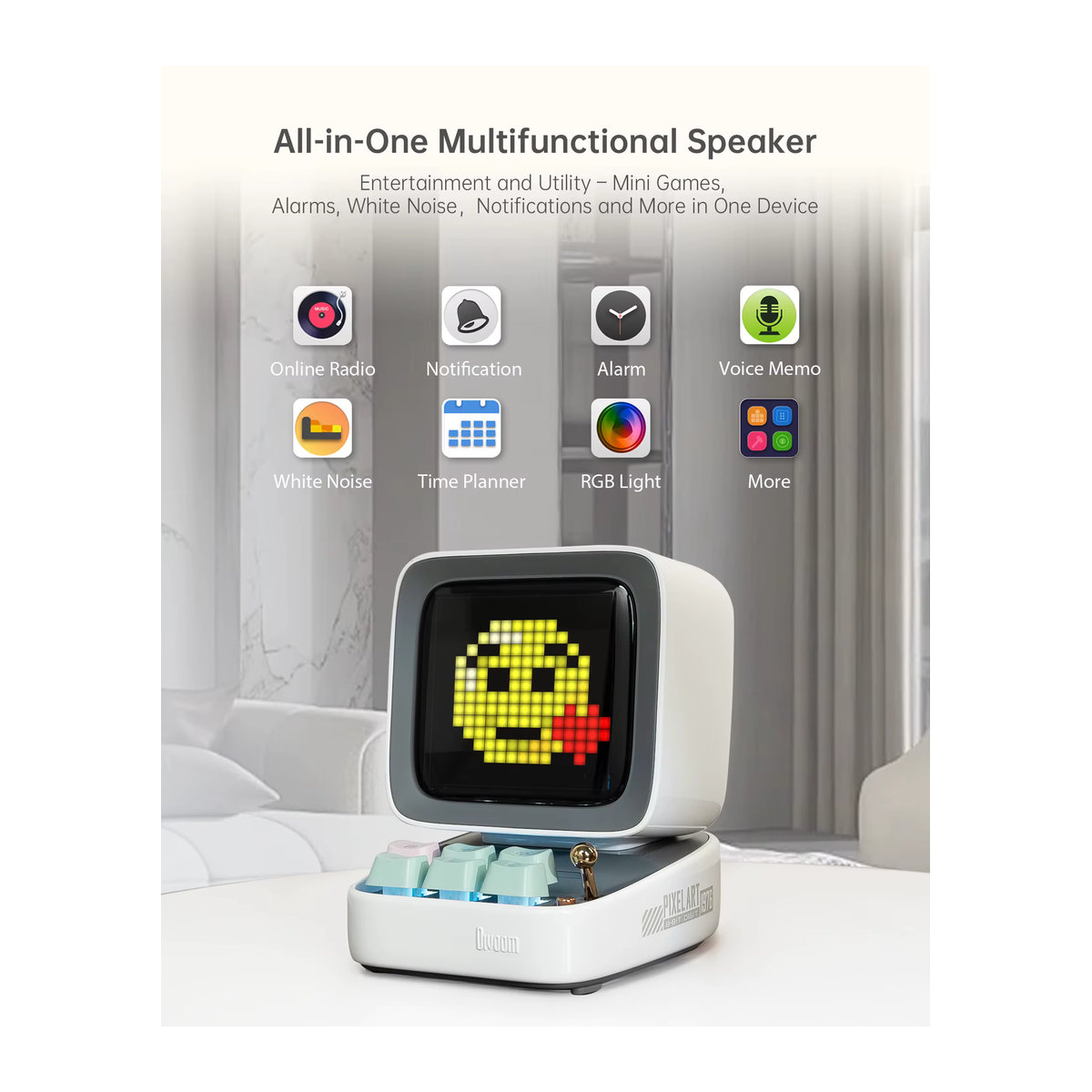 Divoom Ditoo-Pro Bluetooth Lautsprecher mit Retro Pixel Art LED-Anzeige und Wecker in Rosa - Bild 2