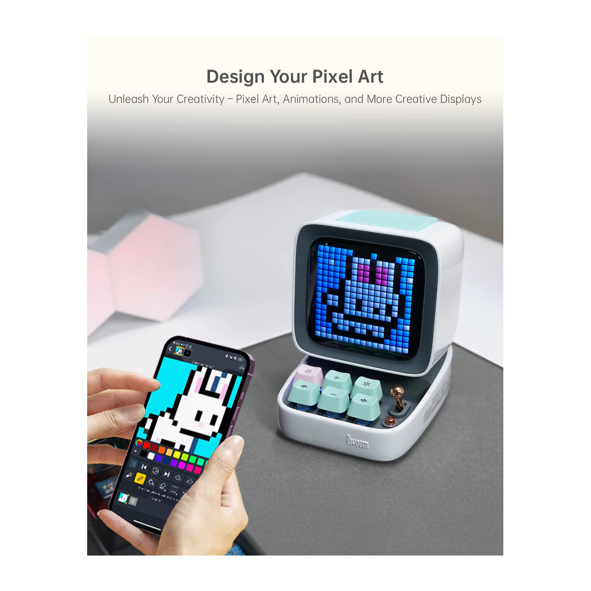 Divoom Ditoo-Pro Bluetooth Lautsprecher mit Retro Pixel Art LED-Anzeige und Wecker in Rosa - Bild 3