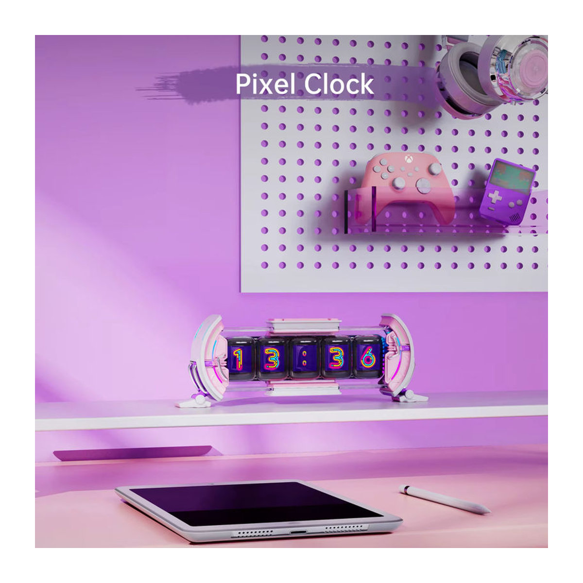 Divoom Times Gate Digitale Gaming-Uhr in Pink mit App-Steuerung für Wettervorhersage und Börsenkurse - Bild 4