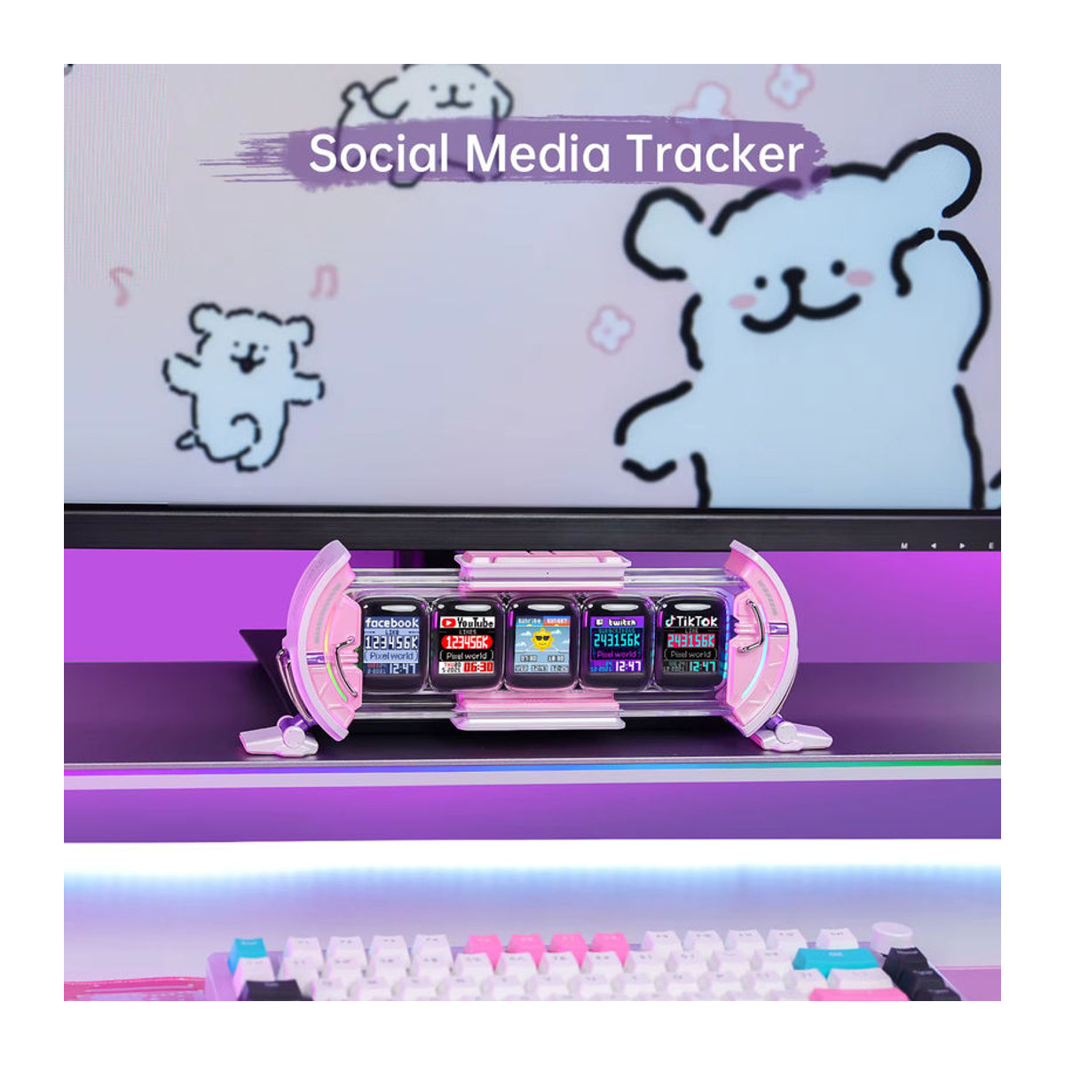 Divoom Times Gate Digitale Gaming-Uhr in Pink mit App-Steuerung für Wettervorhersage und Börsenkurse - Bild 5