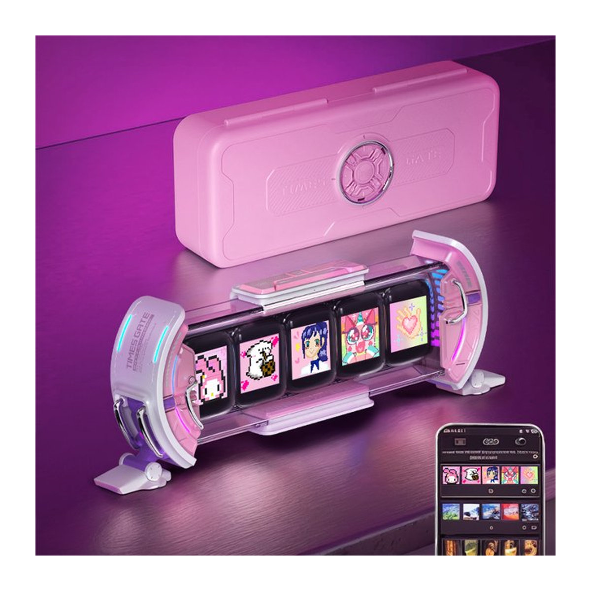 Divoom Times Gate Gaming Digitaluhr mit DIY-Bildschirmen und Wettervorhersage in Rosa - Bild 1