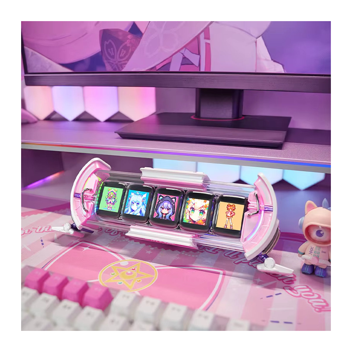 Divoom Times Gate Gaming Digitaluhr mit DIY-Bildschirmen und Wettervorhersage in Rosa - Bild 3