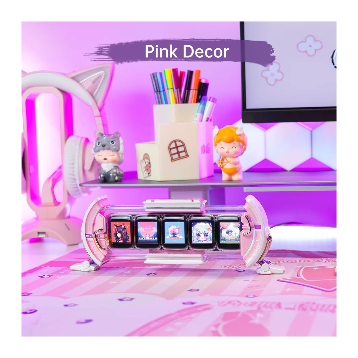 Divoom Times Gate Gaming Digitaluhr mit DIY-Bildschirmen und Wettervorhersage in Rosa - Bild 4