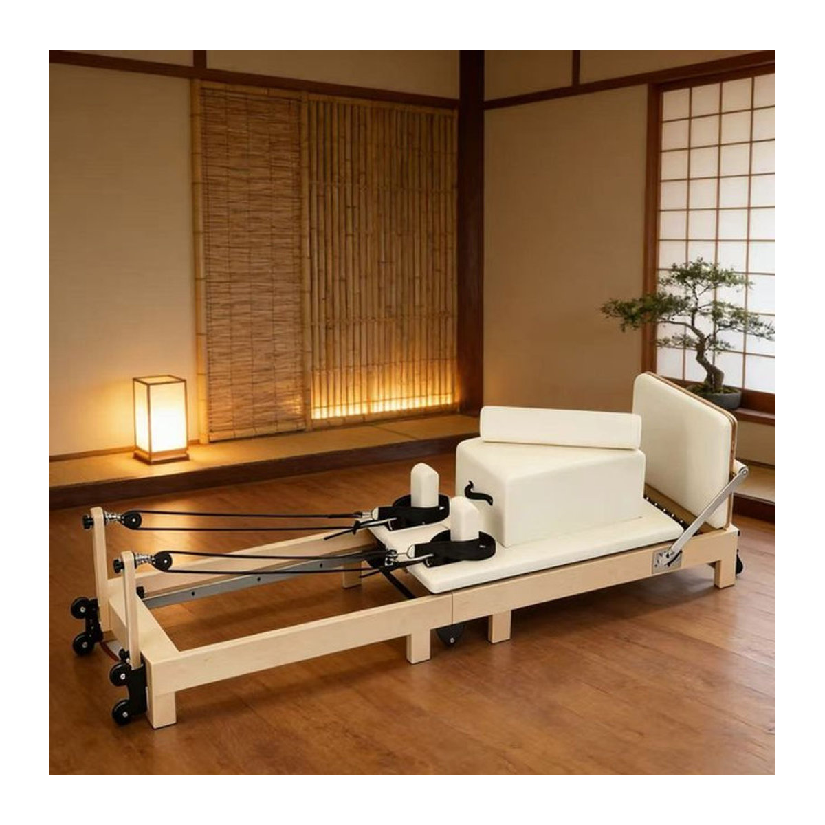 DIXSG Pilates Reformer Faltbares Core-Training Bett für Yoga und Fitness in Weiß oder Natur - Bild 1