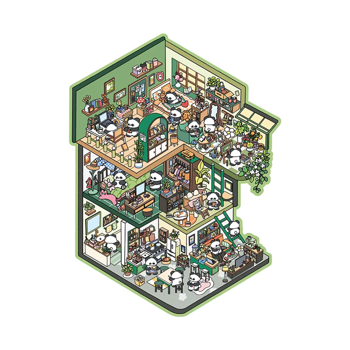DIY 3D Landschaftsbau Aufkleber Panda und Kaninchen Miniatur Szene zum Stapeln und Einfügen in Multicolor aus PET - Bild 4