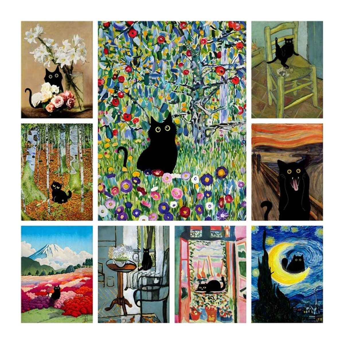 DIY Diamantmalerei Kit Lustige Schwarze Katze in Multicolor, Mosaik Kreuzstich Set für Home Decor, B/H: 40 x 40 x 3 cm - Bild 1