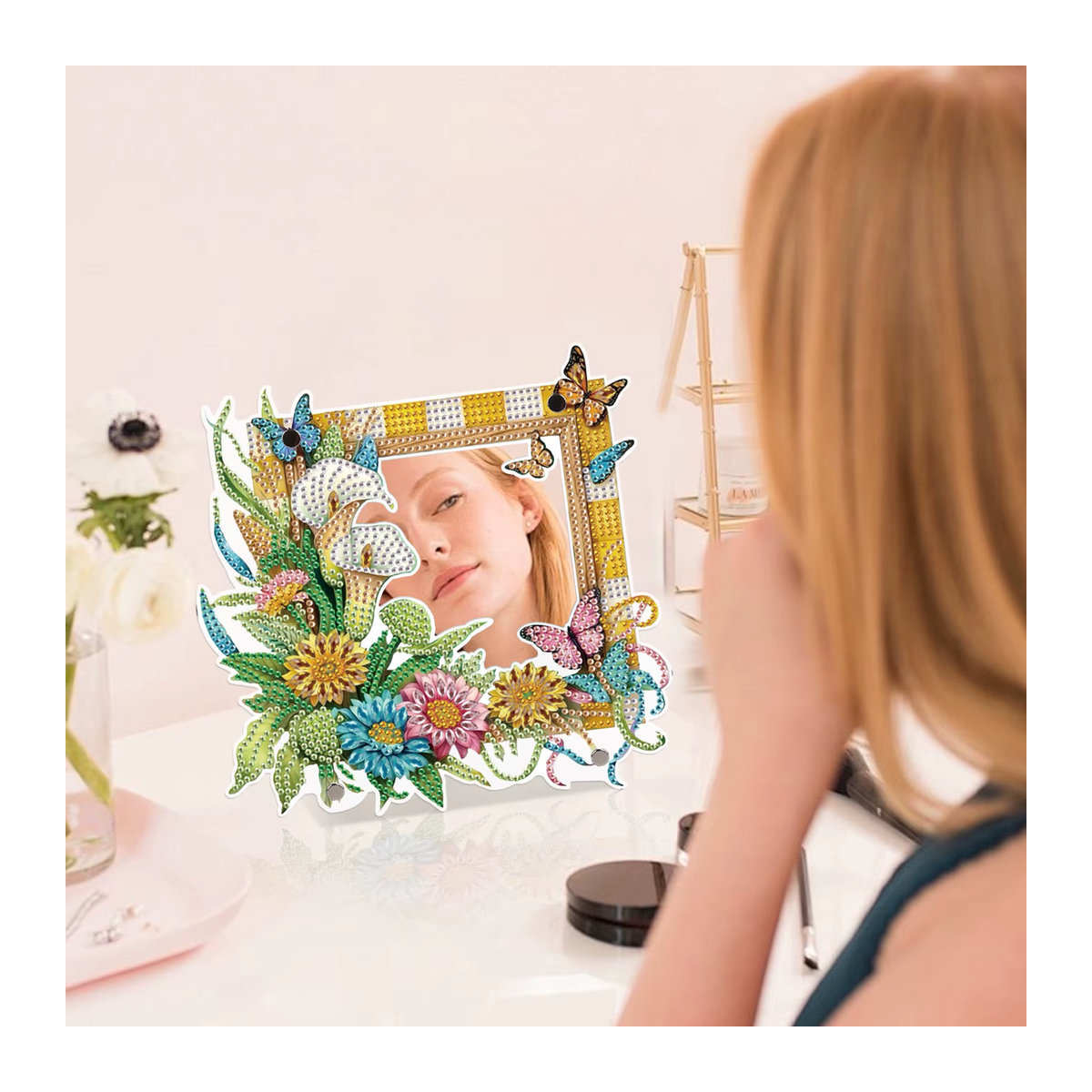 DIY Diamantmalerei Kit mit Blumenmuster und unregelmäßigen Kristall-Strass aus Acryl in Multicolor - Bild 2