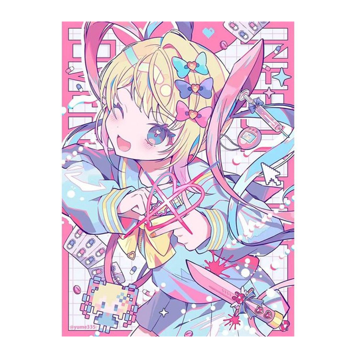 DIY Diamond Painting Anime Mädchen Mosaik Set mit Kunstharz-Steinen, Mehrfarbig, B: 50 cm, H: 70 cm - Bild 1