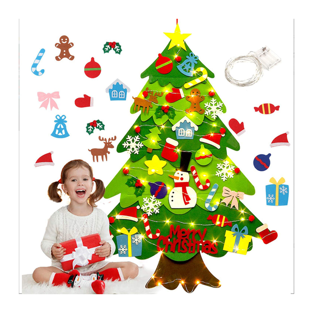 DIY Filz Weihnachtsbaum Set als bunter Wandbehang und Weihnachtsdekoration für Kinder in Multicolor - Bild 1