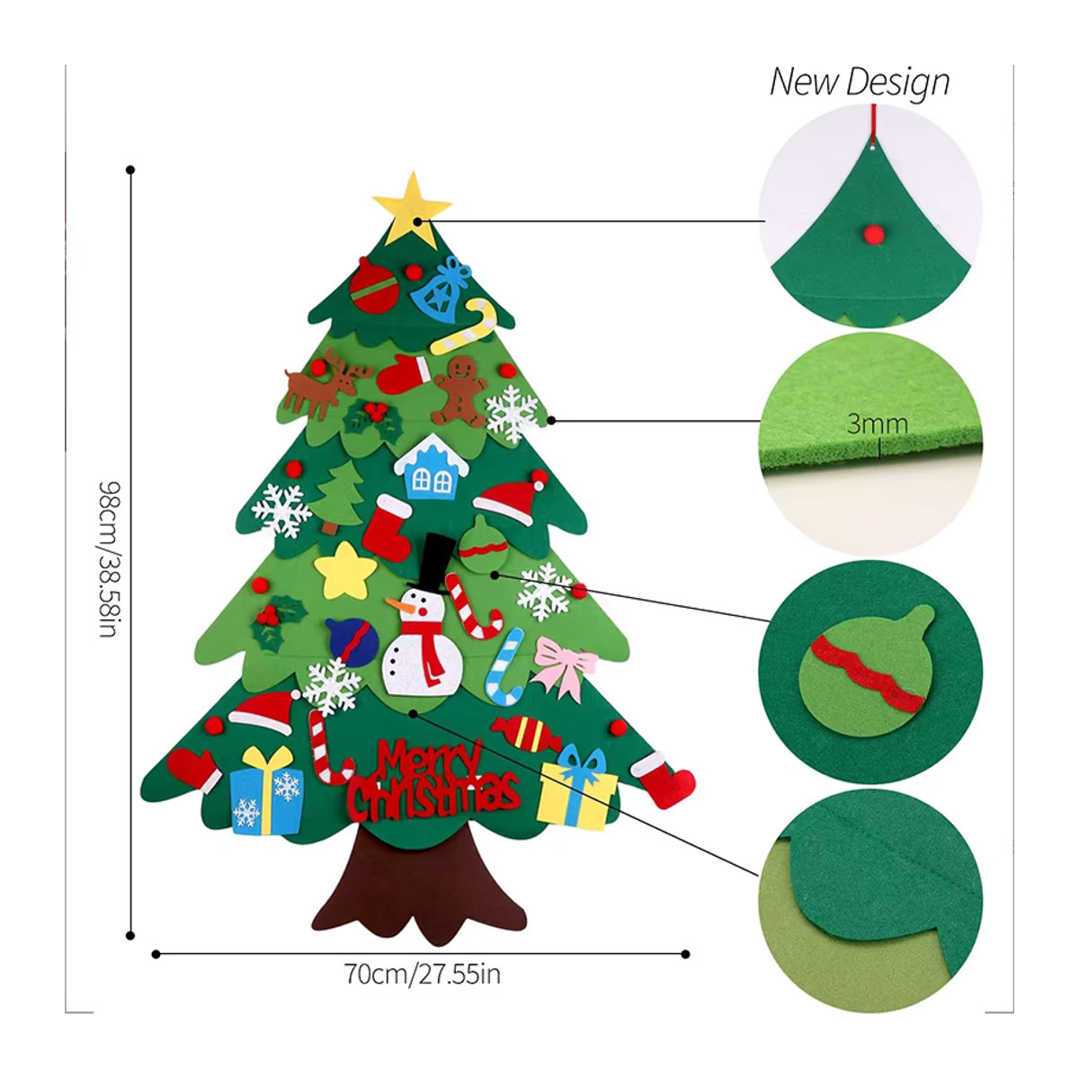DIY Filz Weihnachtsbaum Set als bunter Wandbehang und Weihnachtsdekoration für Kinder in Multicolor - Bild 3
