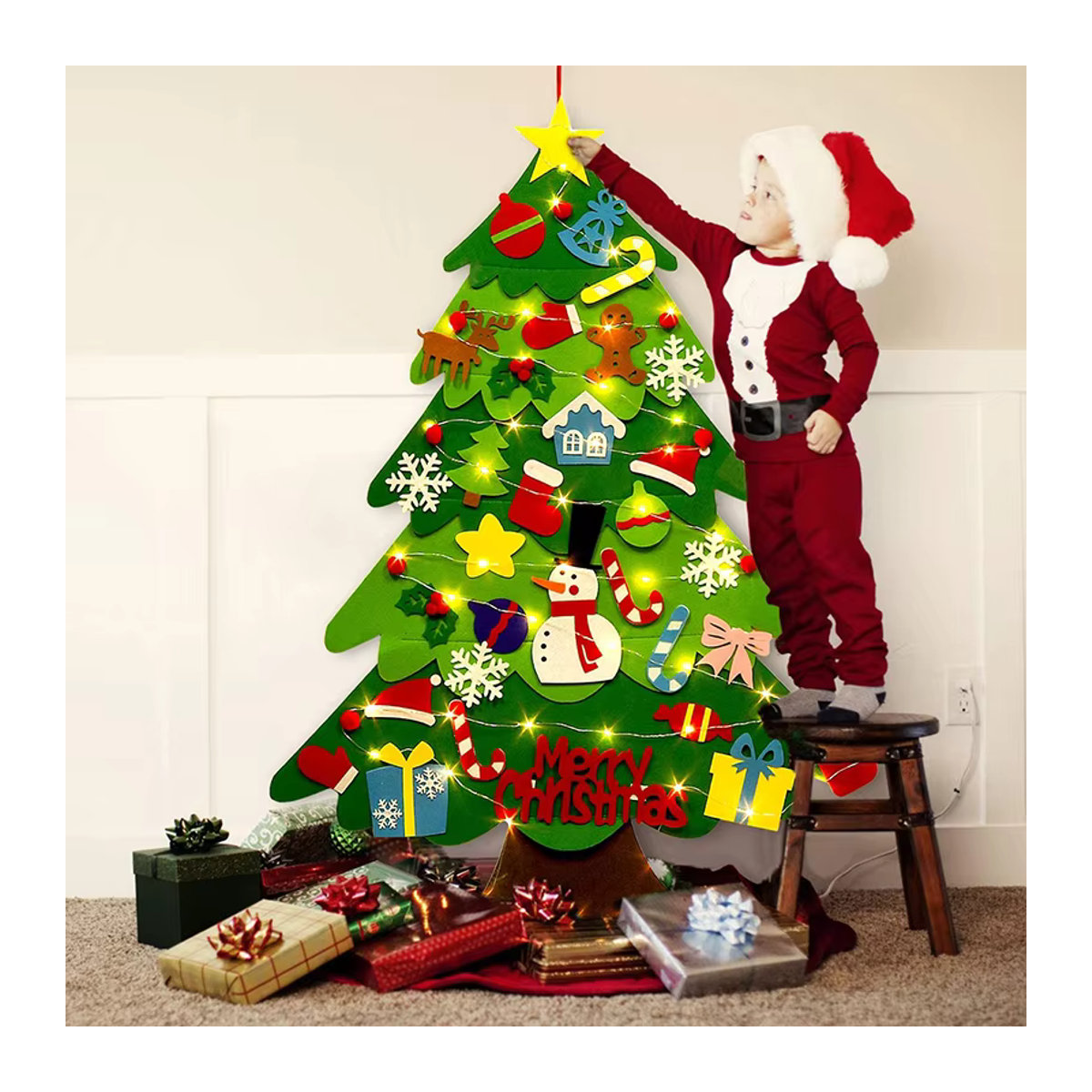 DIY Filz Weihnachtsbaum Set als bunter Wandbehang und Weihnachtsdekoration für Kinder in Multicolor - Bild 4