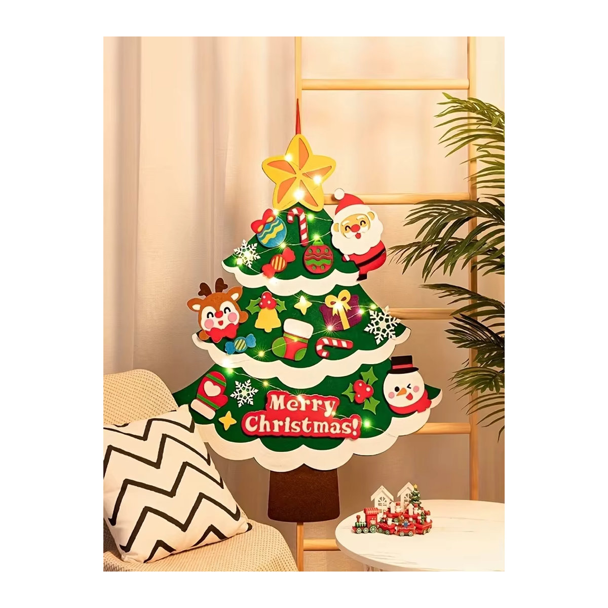 DIY Filz Weihnachtsbaum Wandbehang mit Schnur und Licht in Grün als Bastelset für Kinder - Bild 2