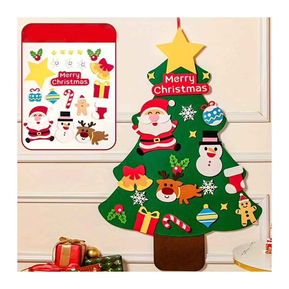 DIY Filz Weihnachtsbaum Wandbehang mit Schnur und Licht in Grün als Bastelset für Kinder - Bild 3