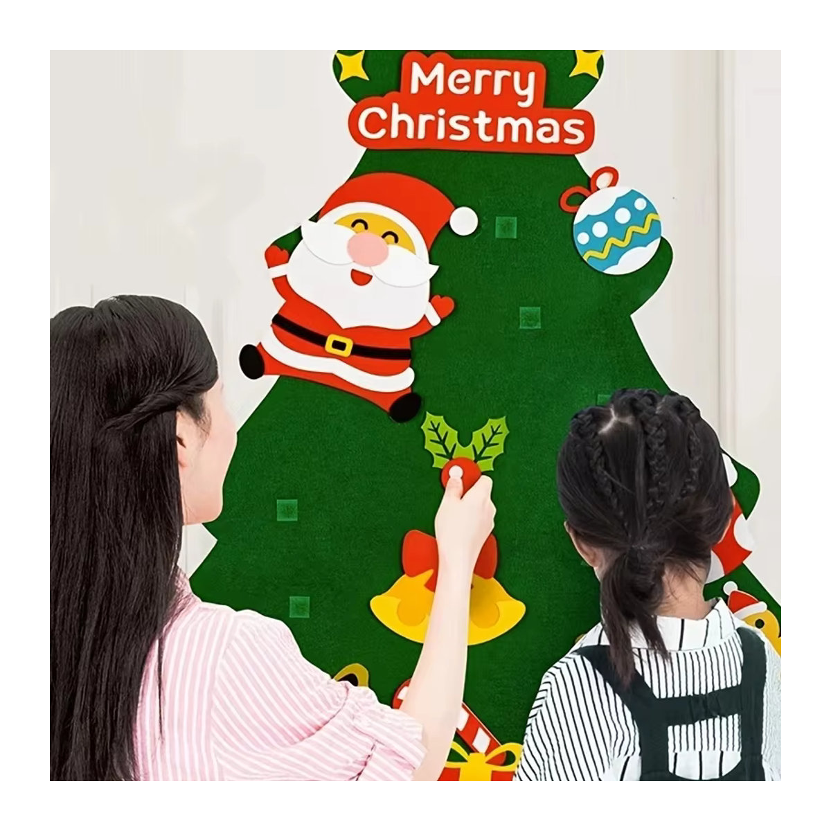 DIY Filz Weihnachtsbaum Wandbehang mit Schnur und Licht in Grün als Bastelset für Kinder - Bild 5