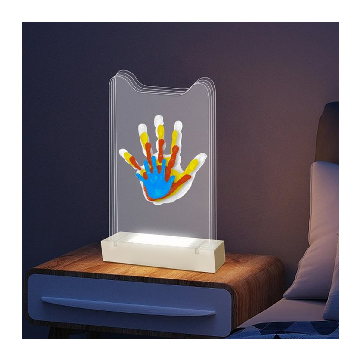 DIY Handabdruck und Fußabdruck Kit für Baby oder Haustier mit Holzrahmen in Weiß und klarem Design - Bild 1