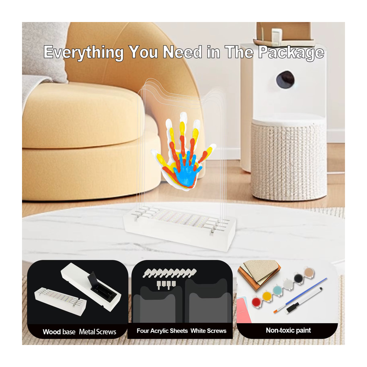 DIY Handabdruck und Fußabdruck Kit für Baby oder Haustier mit Holzrahmen in Weiß und klarem Design - Bild 3