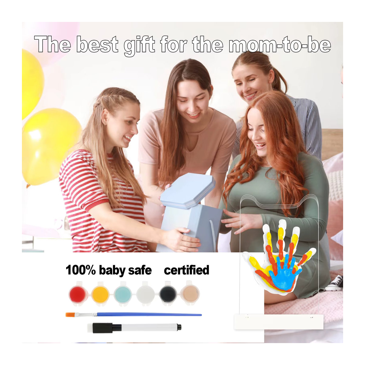 DIY Handabdruck und Fußabdruck Kit für Baby oder Haustier mit Holzrahmen in Weiß und klarem Design - Bild 5
