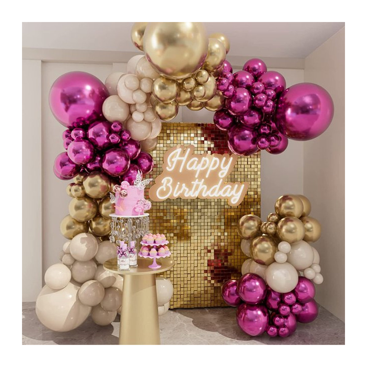 DIY Luftballon Bogen Girlande Kit in Gold, Weiß und Rotgold mit Metallic-Effekt für Hochzeit, Geburtstag und Valentinstag - Bild 1