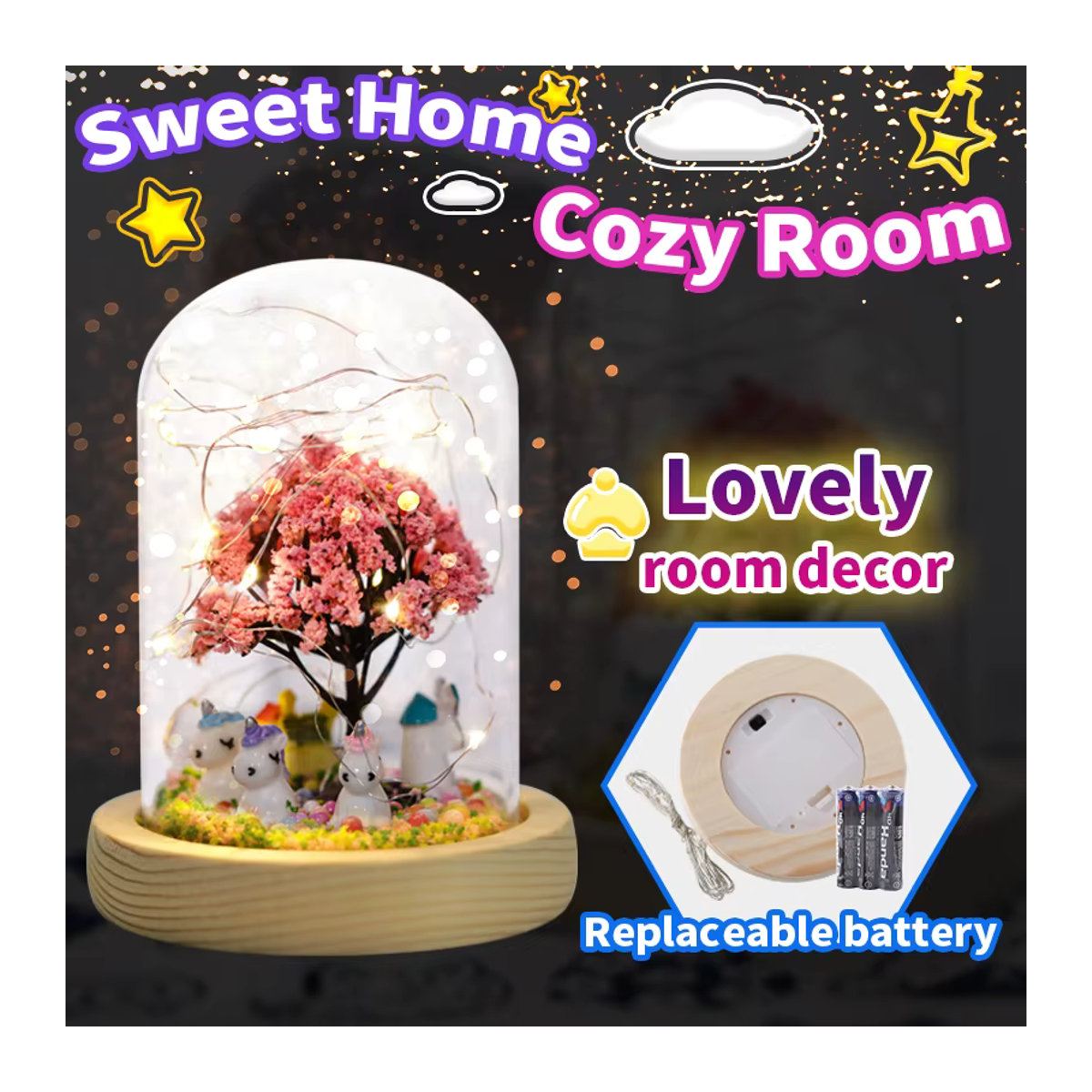 DIY Nachtlicht mit Mikro-Landschaft und unsterblicher Blume als kreatives Geschenk, Mehrfarbig - Bild 3
