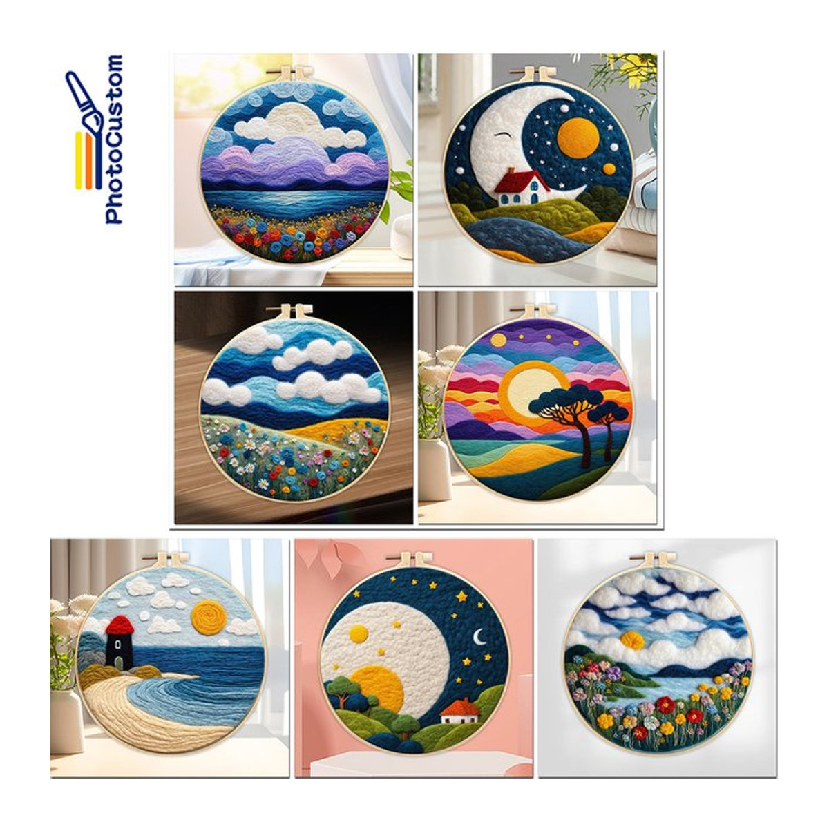 DIY Wolle Filz Malerei Kit Sternenlandschaft mit Rahmen, Multicolor, B/H: 20 x 20 cm - Bild 1