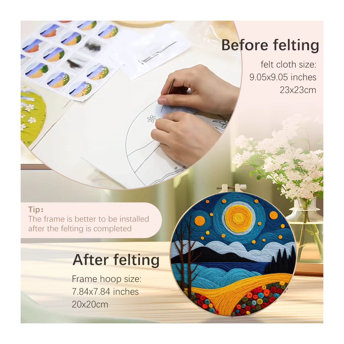 DIY Wolle Filz Malerei Kit Sternenlandschaft mit Rahmen, Multicolor, B/H: 20 x 20 cm - Bild 2