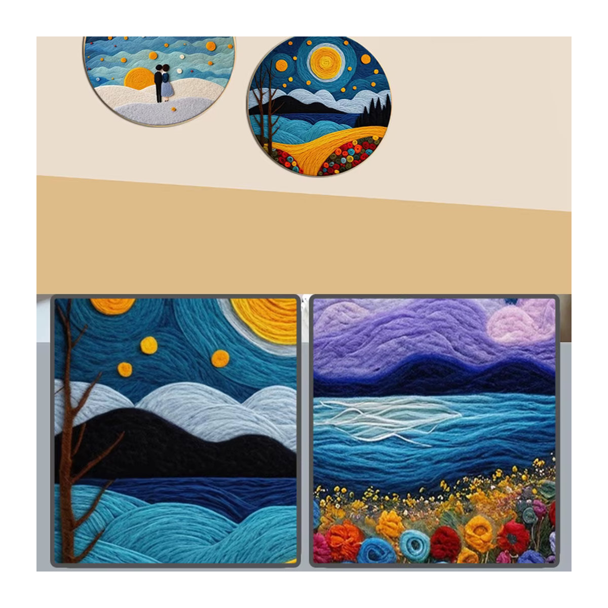DIY Wolle Filz Malerei Kit Sternenlandschaft mit Rahmen, Multicolor, B/H: 20 x 20 cm - Bild 3
