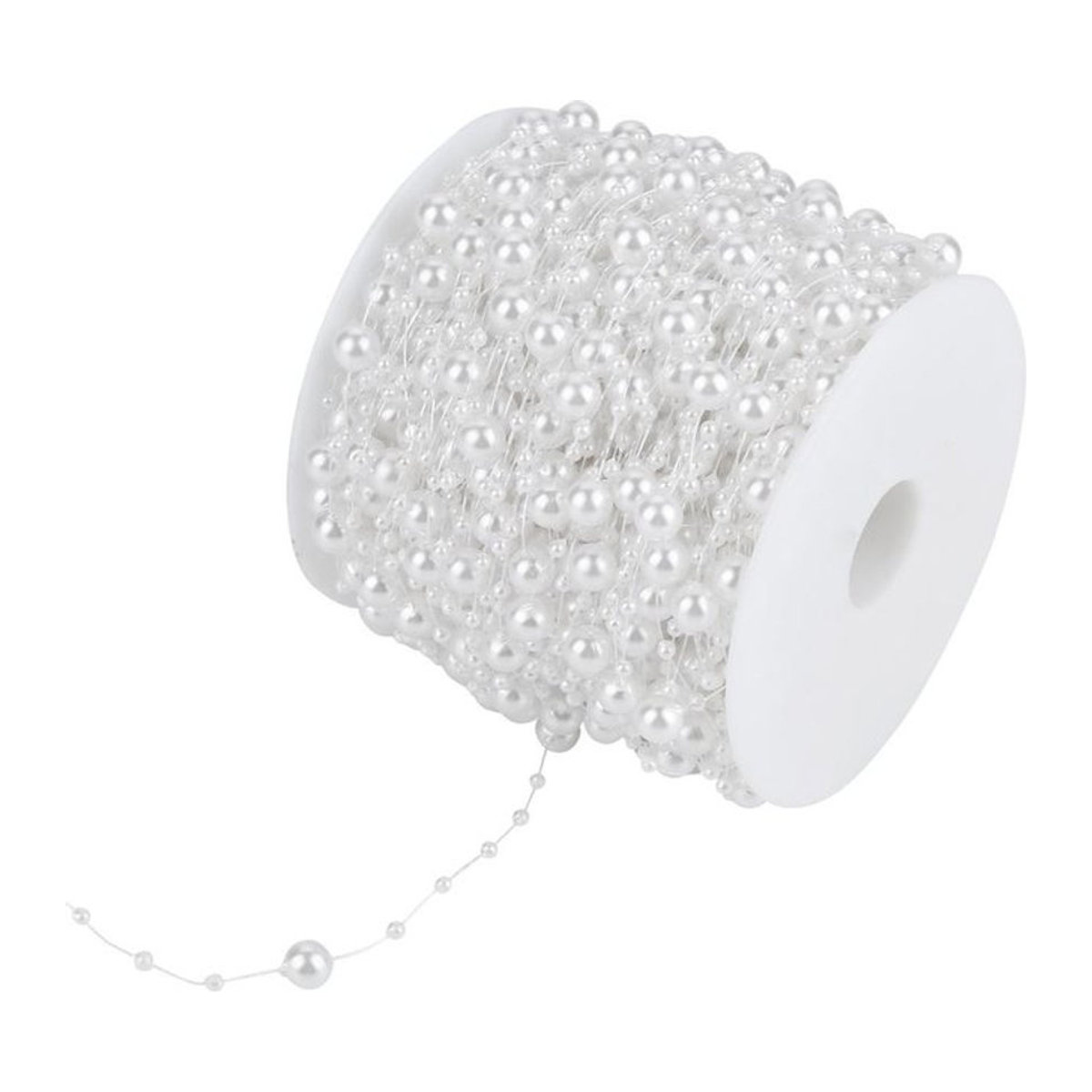 DIYelecs Perlen-Schnur für Hochzeitsdekoration und DIY-Projekte, 60m Rolle, Weiß, Kunststoff, Perlen-Durchmesser: 3 mm und 8 mm - Bild 1