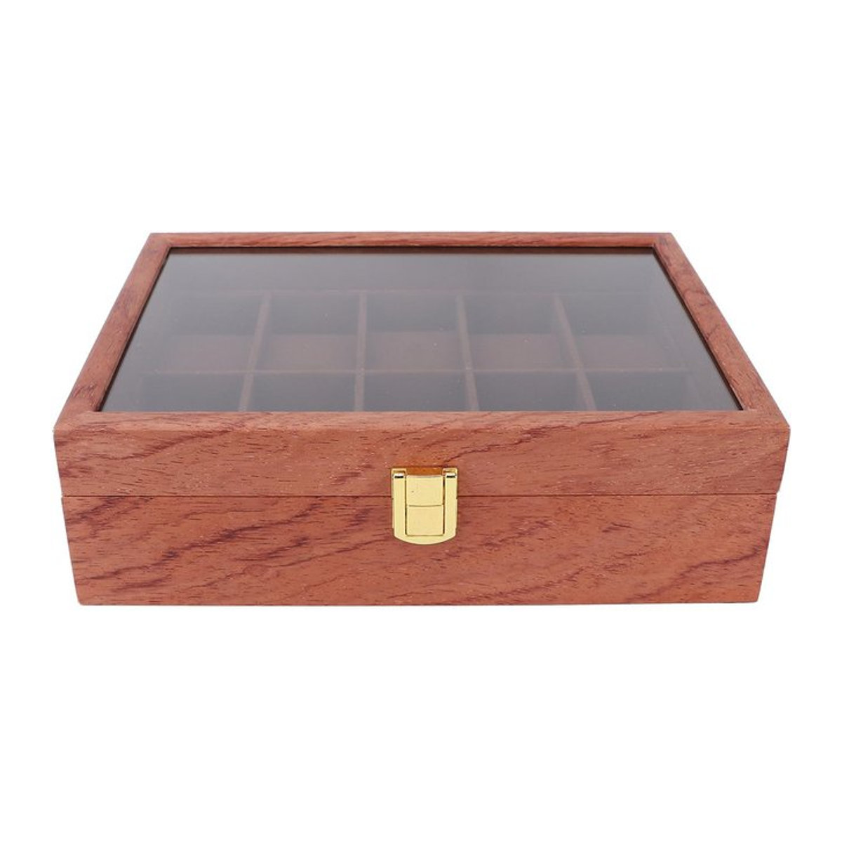 DIYelecs Uhren-Organizer aus Holz mit 10 Schlitzen, Uhren-Display-Box mit Glasdeckel und weichen Kissen - Bild 1