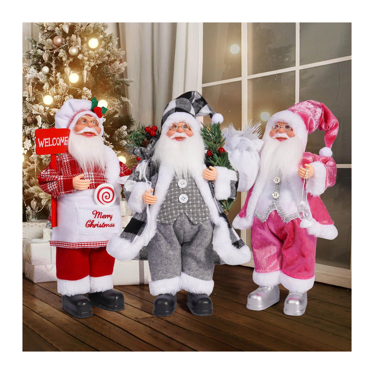 DIYelecs Weihnachtsmann Puppe als stehendes Weihnachtsornament in Rot und Mehrfarbig, Höhe: 30,48 cm - Bild 3