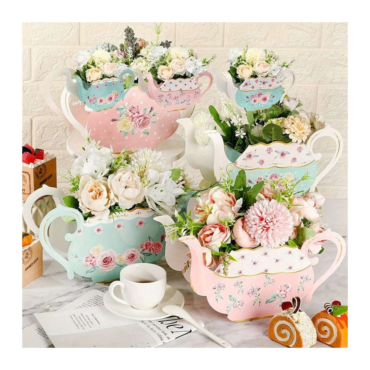 DKSHETOY Teekannenförmiger Blumenbehälter aus Keramik in Mehrfarbig, Vintage-Design für Schnittblumen - Bild 1