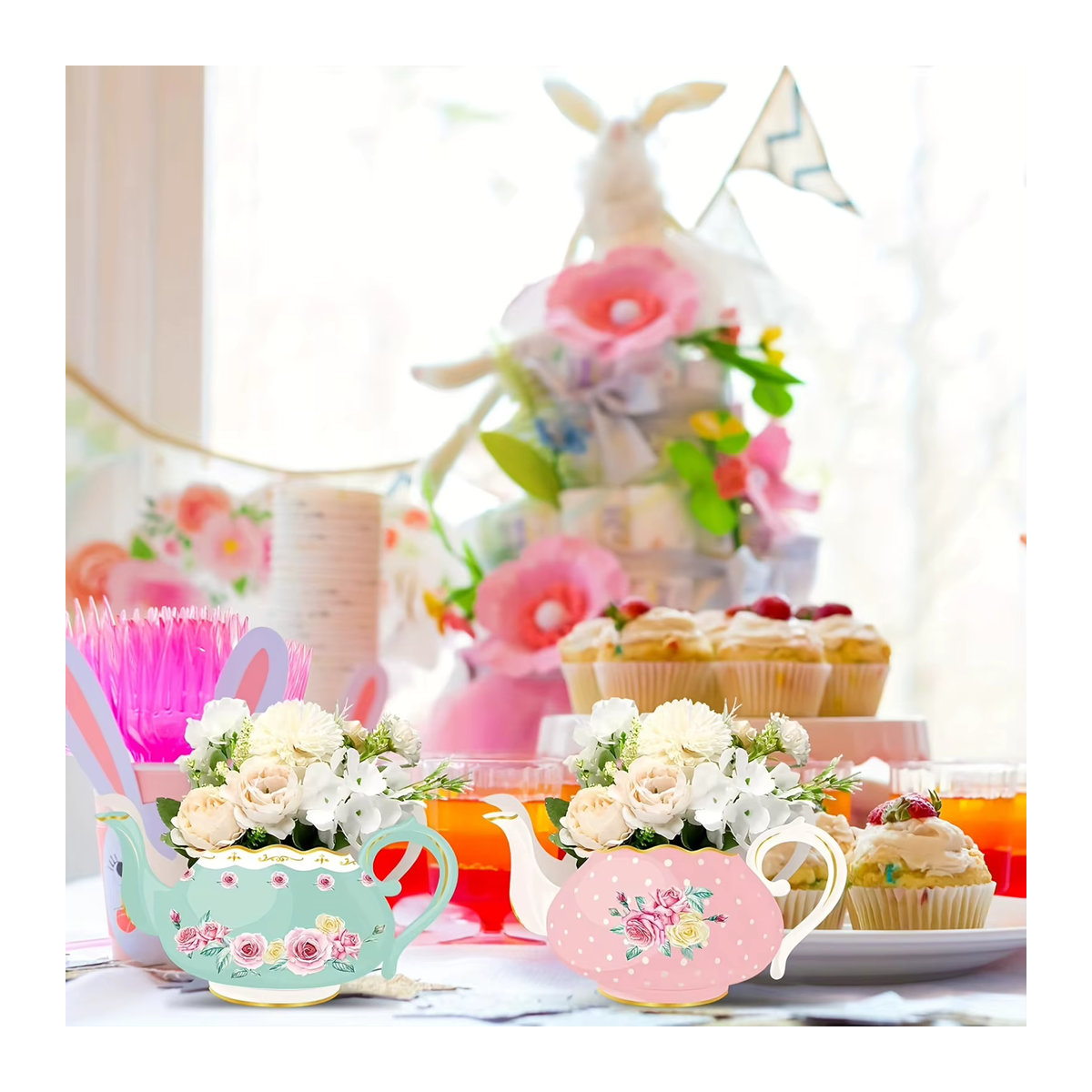 DKSHETOY Teekannenförmiger Blumenbehälter aus Keramik in Mehrfarbig, Vintage-Design für Schnittblumen - Bild 2