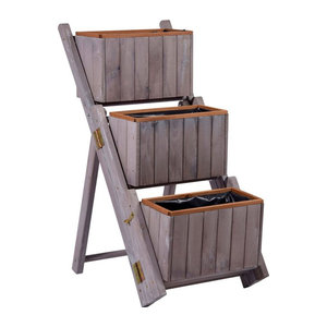 Dobar Ausklappbare Pflanztreppe aus Kiefernholz mit 3 Pflanzkästen, Grau, B/H/T: 41 x 85 x 55 cm