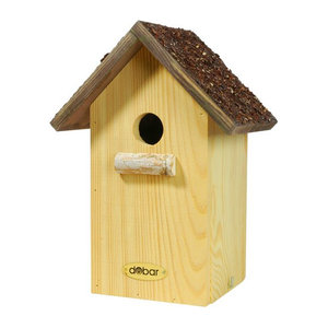 DOBAR Nistkasten aus Kiefer Massivholz mit Flachdach in Braun und Natur, B/H/T: 19,5 x 27 x 14,5 cm