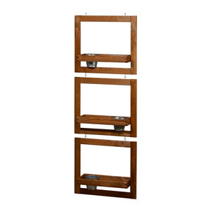 DOBAR Pflanztreppe Set zum Hängen aus Kiefernholz und Metall mit Zinktöpfen in Braun