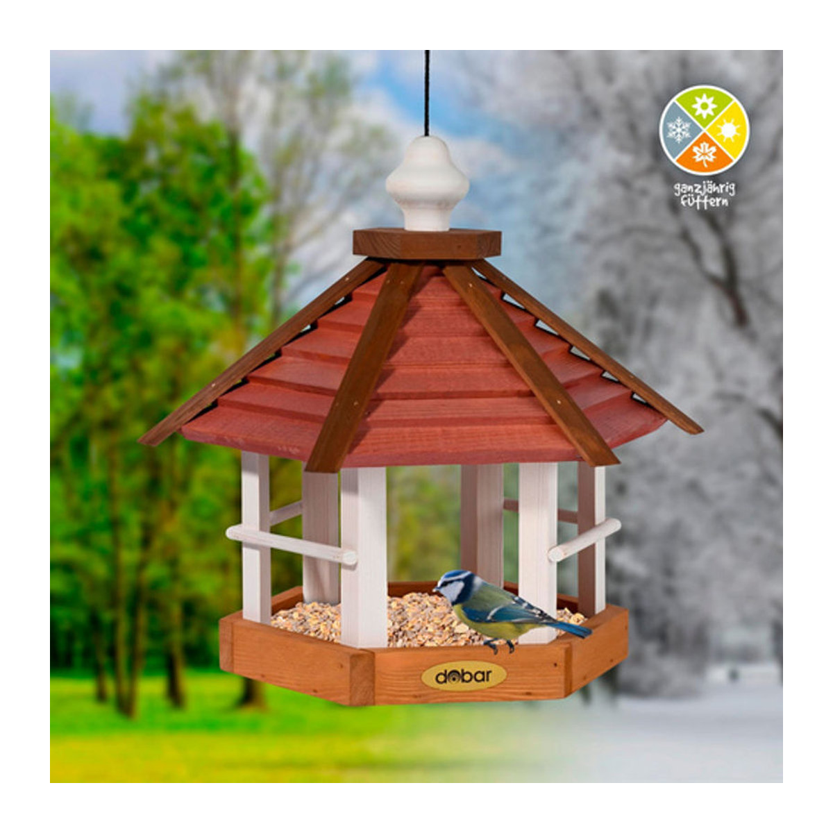Dobar Vogelhaus Herbstfrüchte 2er-Set aus Kiefernholz hängend, B/T/H: 22,5 x 21 x 16 cm, bunt - Bild 3