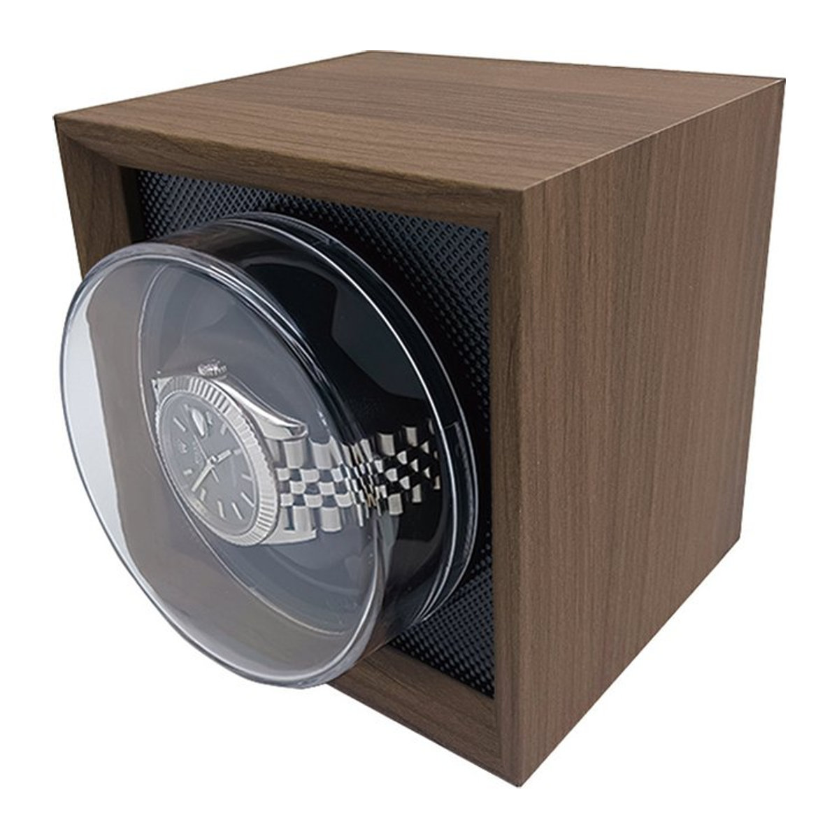 DOKW Luxus Automatik Uhrenbeweger aus Holz mit schwarzem Walnuss-Finish und transparenter Glasabdeckung, geräuschreduzierter Uhrenbeweger in quadratischer Ausführung - Bild 1