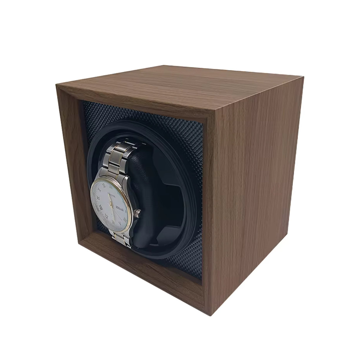 DOKW Luxus Automatik Uhrenbeweger aus Holz mit schwarzem Walnuss-Finish und transparenter Glasabdeckung, geräuschreduzierter Uhrenbeweger in quadratischer Ausführung - Bild 2