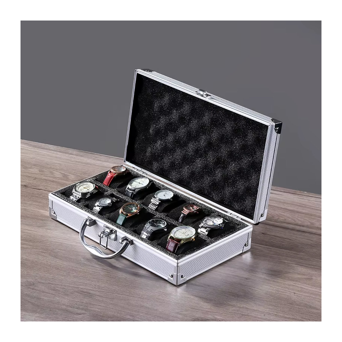 DOKW Uhrenbox aus Aluminiumlegierung in Schwarz mit 12 Fächern zur Aufbewahrung deiner Uhrensammlung - Bild 3