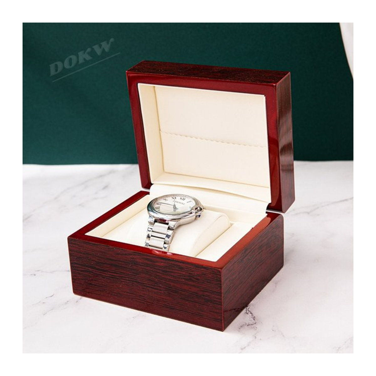 DOKW Uhrenbox aus Holz mit Klavierlack in Rot und Braun zur Aufbewahrung und Präsentation von mechanischen Armbanduhren - Bild 1