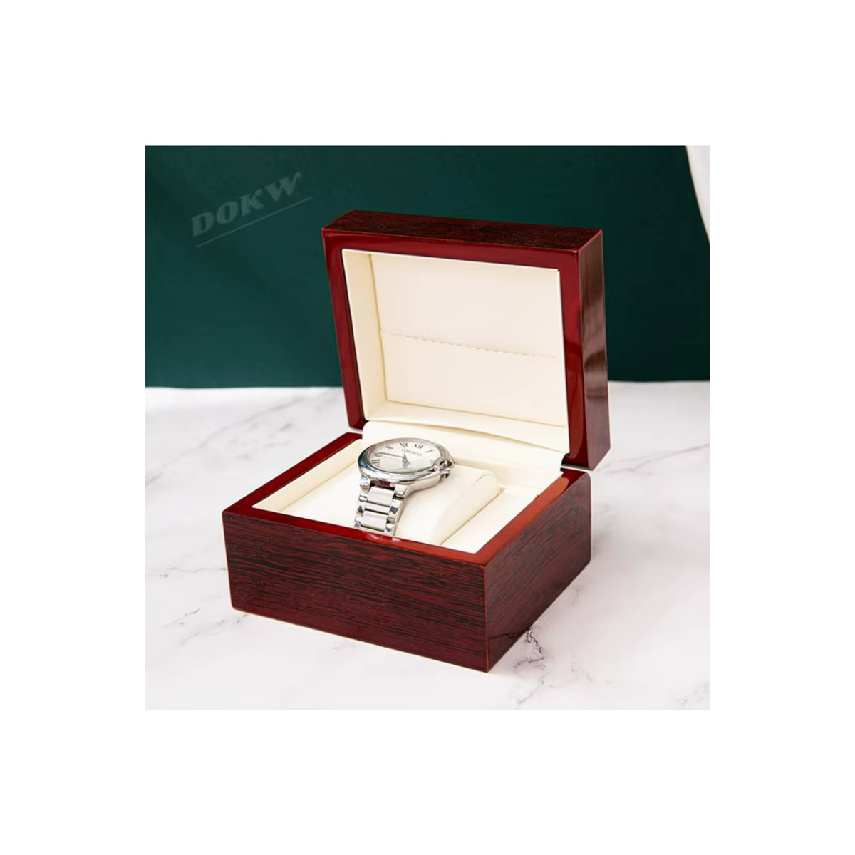 DOKW Uhrenbox aus Holz mit Klavierlack in Rot und Braun zur Aufbewahrung und Präsentation von mechanischen Armbanduhren - Bild 6
