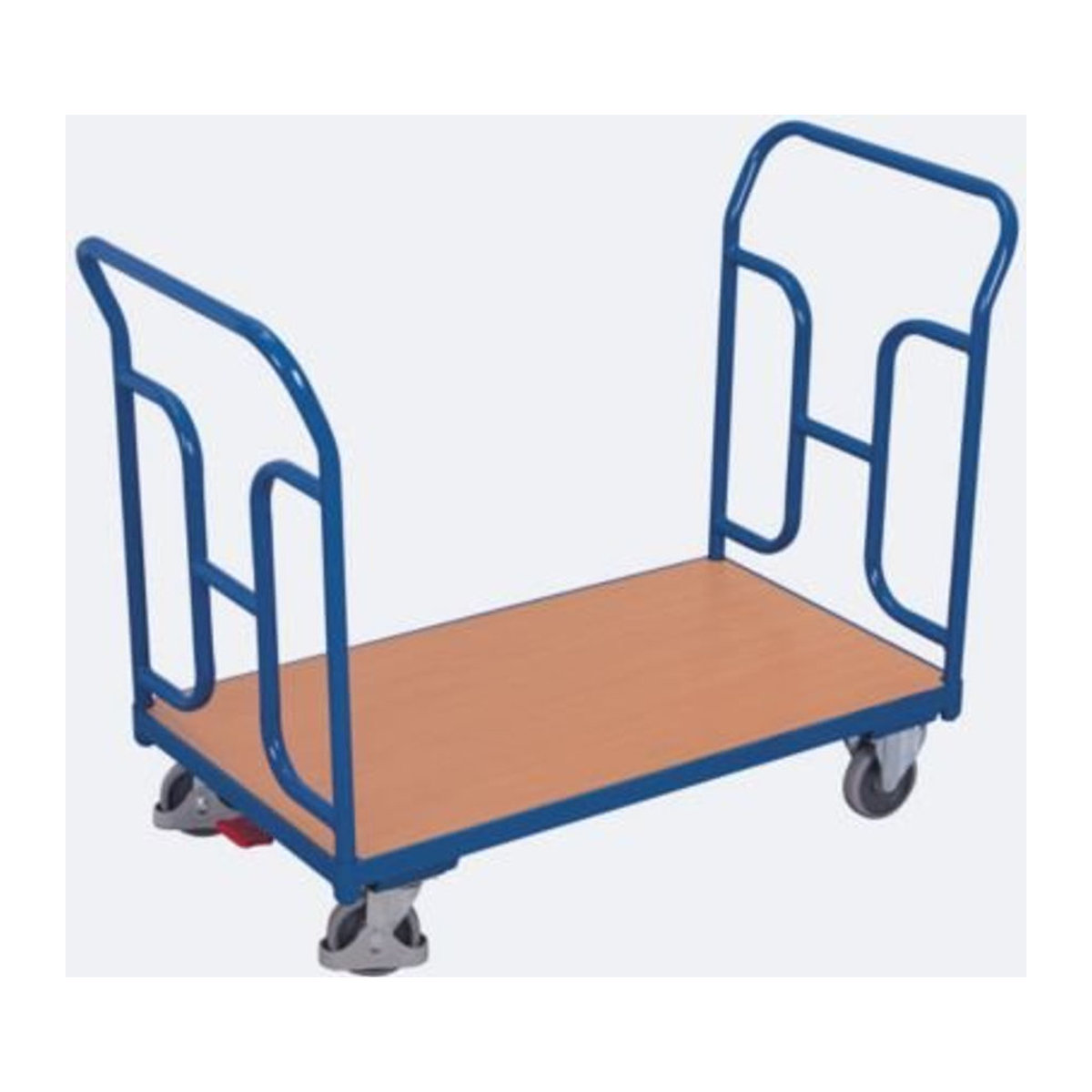 Doppel-Schiebebügelwagen aus Stahl und MDF in Enzianblau und Buche-Dekor mit TPE-Rollen und EasySTOP, Belastbarkeit bis 250 kg, L 85 cm x B 50 cm - Bild 1