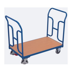 Doppel-Schiebebügelwagen aus Stahl und MDF in Enzianblau und Buche-Dekor mit TPE-Rollen und EasySTOP, Belastbarkeit bis 250 kg, L 85 cm x B 50 cm