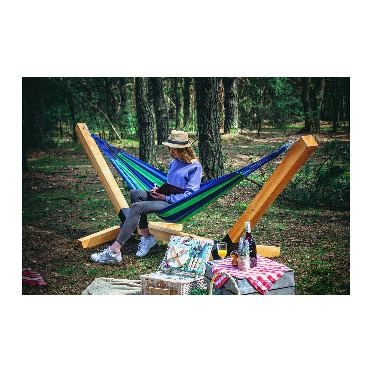 Doppelhängematte Boho Schaukel aus Baumwolle in Blau, XXL 290 cm - Bild 2