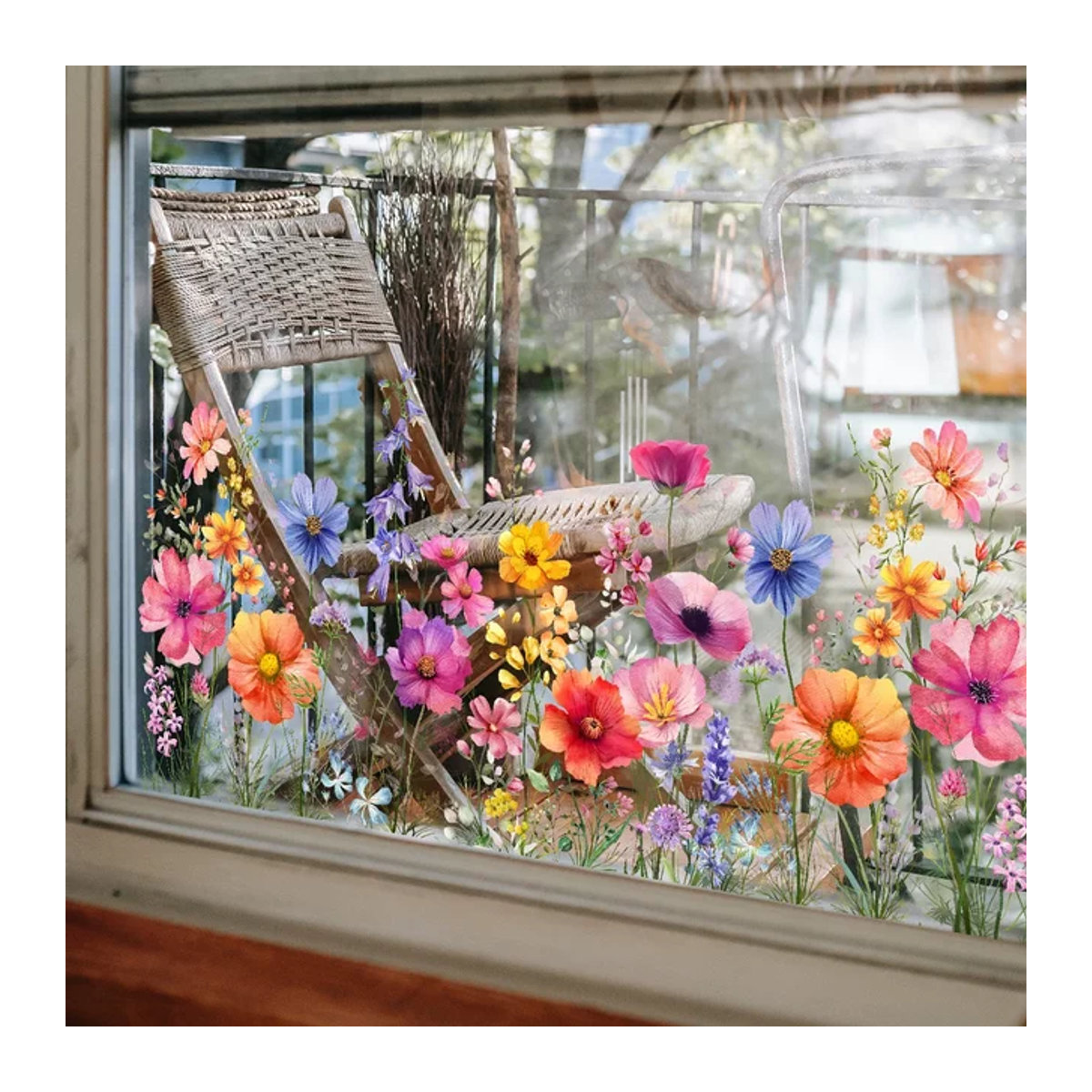 Doppelseitiger Wandaufkleber mit bunten Blumen und Schmetterlingen, elektrostatische Fensterglaspaste in Multicolor, B/H: 60 x 30 cm - Bild 1