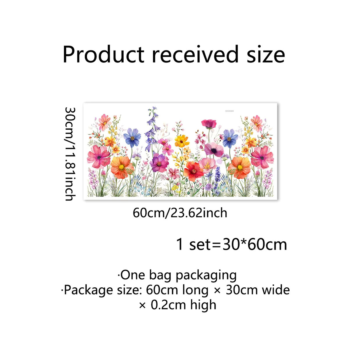 Doppelseitiger Wandaufkleber mit bunten Blumen und Schmetterlingen, elektrostatische Fensterglaspaste in Multicolor, B/H: 60 x 30 cm - Bild 2