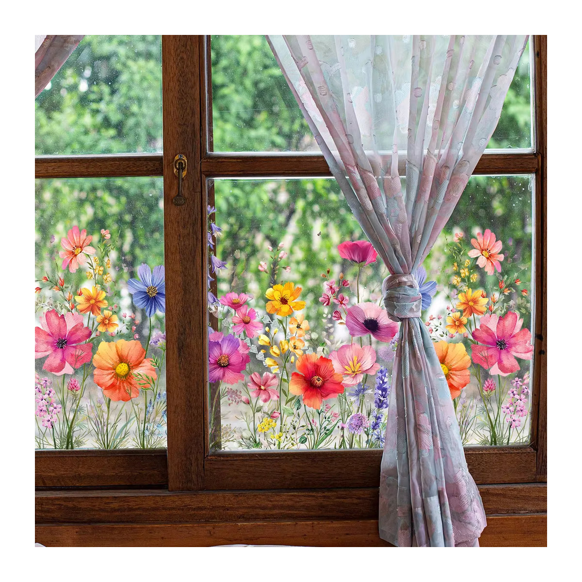 Doppelseitiger Wandaufkleber mit bunten Blumen und Schmetterlingen, elektrostatische Fensterglaspaste in Multicolor, B/H: 60 x 30 cm - Bild 3