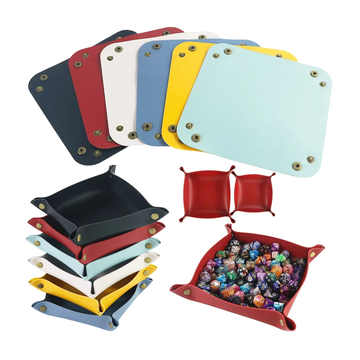 Dormia Schmucktablett aus PU-Leder in Gelb und Mehrfarbig, quadratischer Schreibtisch-Organizer für Schmuck, Schlüssel und Münzen, B/T/H: 14,5 x 14,5 x 14,5 cm - Bild 6